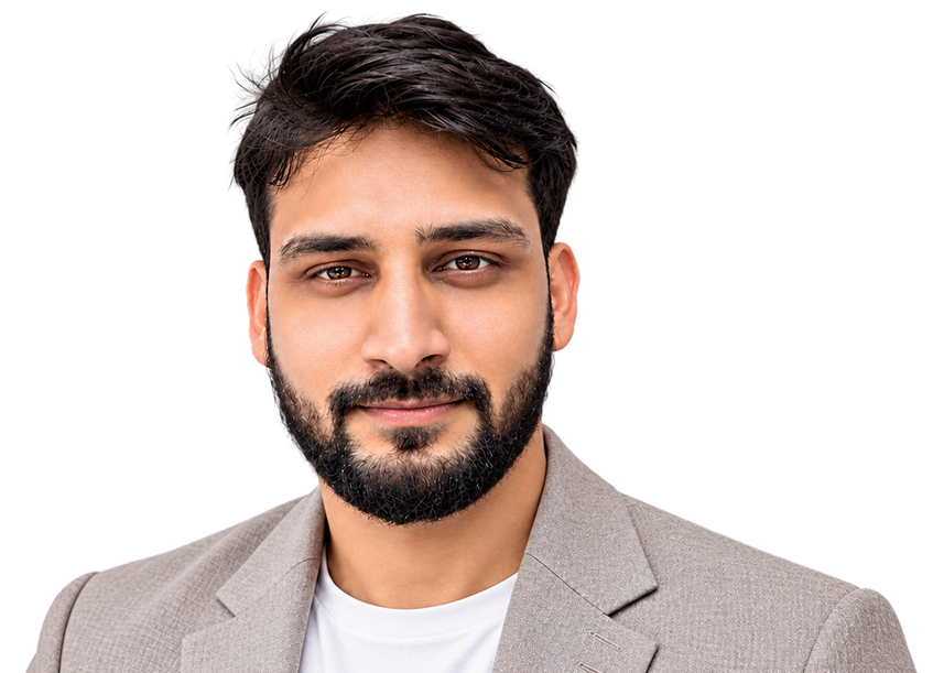Suhas Zambare wearing a light gray blazer